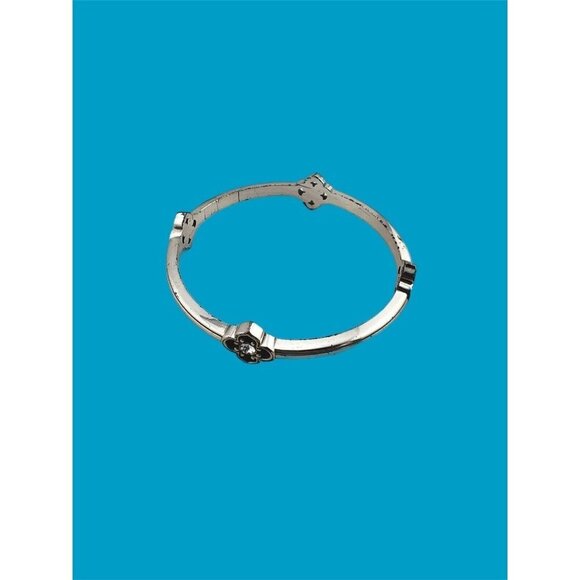 Brighton TOLEDO Silver Bangle Bracelet 4 Crystals Stations. Brighton Pouch - Picture 5 of 5